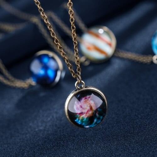 New simple starlight luminous necklace pendant double-sided glass ball pendant jewelry glowing universe moon and galaxy necklace