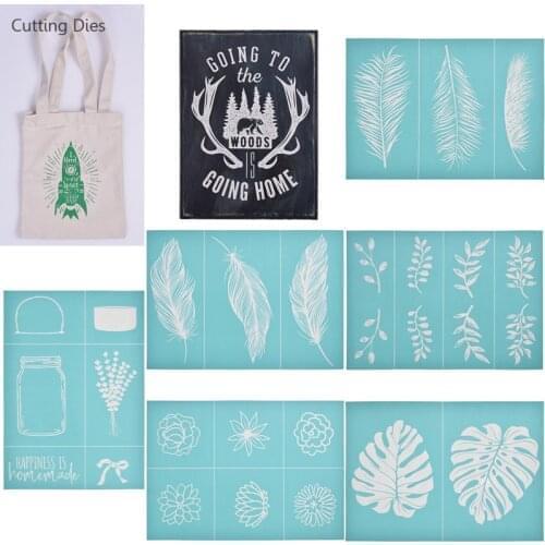 New Feather Leaf Self-Adhesive Silk Screen Printing Mesh Designs For T Shirt Painting DIY Card Making Home Decoration Crafts