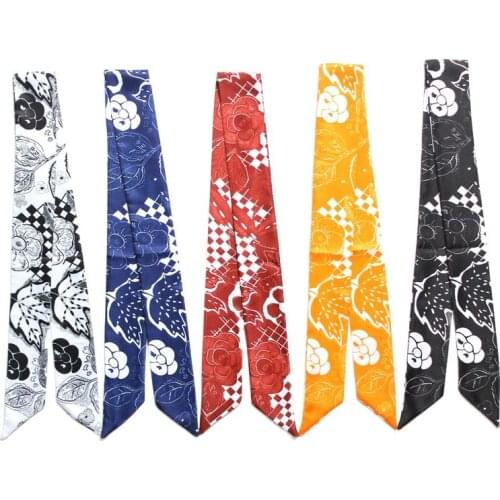 New Camellia Print Scarf Fashion Light Luxury Womens Scarf and Shawl Beach Thin Narrow Ribbon Hairband Bandanas Female JK27