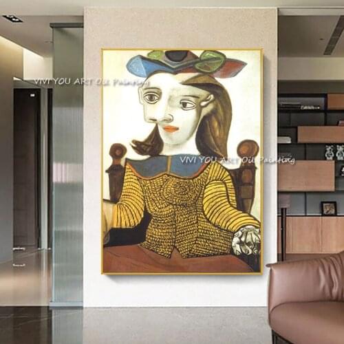 The Hot Handmade Oil Painting on Canvas Modern Picasso Painting Wall Art Pictures for Home Decoration Yellow Shirt Dora Maar