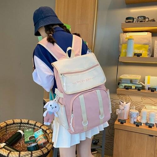 2021 Hot Japanese Backpack Simple Girls Pure Color College School Bag Nylon Waterproof Large Capacity Black Laptop Bag Mochila