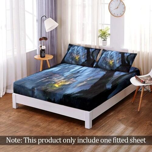 3D Print Fashion Cartoon Castle Forest Fitted Sheet For Bedroom Home Decor Custom Modern Elastic Band Bed Sheet Queen King