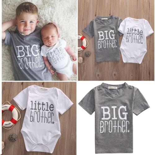 Drop Shipping 2017 Family Matching Clothes Little Brother Letter Cute Baby Boy Romper and Casual Big Brother Boys T-shirt Tops