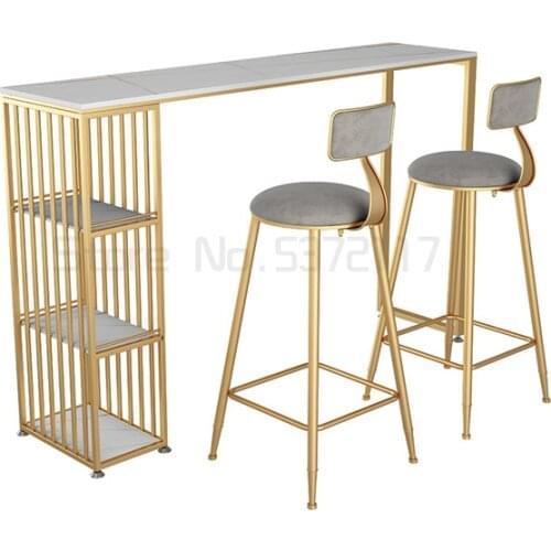 Light luxury rock board partition bar against the wall small family Nordic marble long high foot combination table and chair