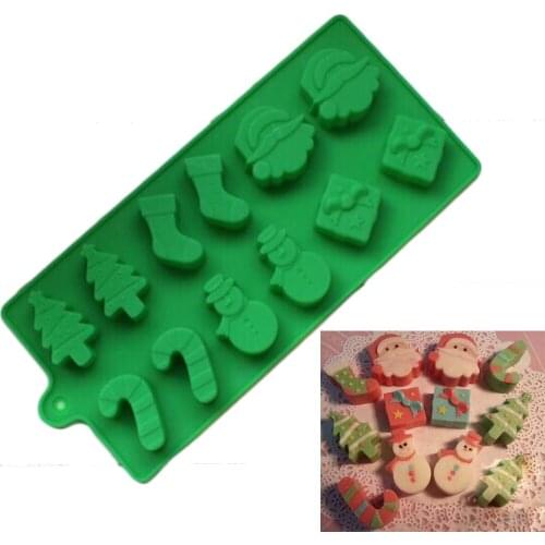 Christmas cake Decorating 12 holes Christmas tree snowman socks gift box nonstick bakeware chocolate silicone mold free shipping