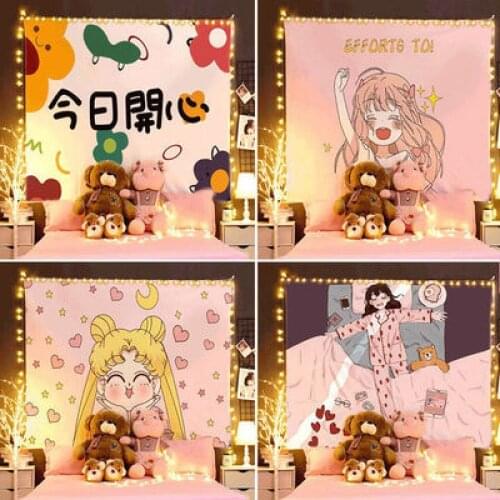 Girls Pink Room Edroom Kawaii Decor Anime PrinAed Background Cloth Bedspread Bohemian Childrens Room Decor Decoration Mural