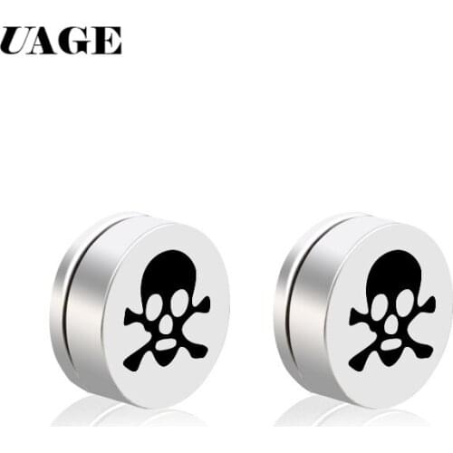 UAGE Punk Men Earring Stainless Steel Circle Magnetic Clip Stud Earrings Magnet Fake Plugs No Piercing Clip On Unisex Jewelry
