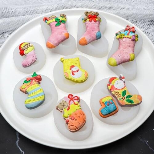 Random color Xmas Stocking Silicone Molds Chocolate Baking Biscuit Molds diy Aromatherapy Plaster Molds cake decor accessories