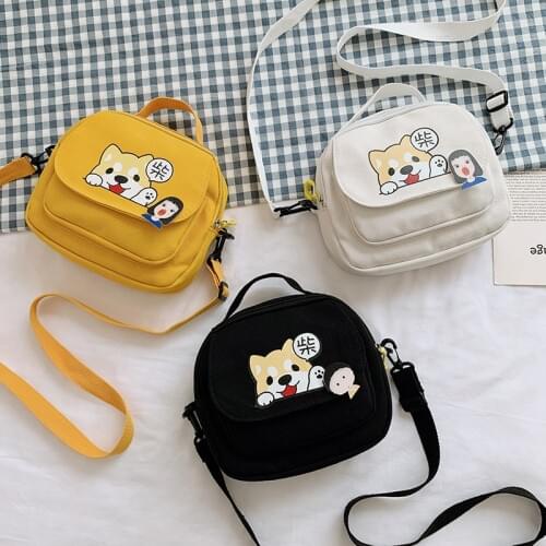 Cute Shiba Inu Canvas Printed Animals Dog Duck Crossbody Shoulder Bag Fashion Student Girls Shopping Phone Small Square Bag New