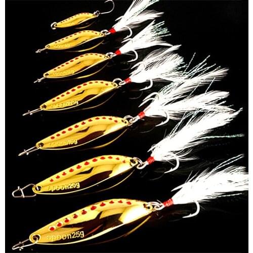 Super strength Metal Spinner Spoon Fishing Lure 5/7.5/10/15g Gold Silver Artificial Bait With Feather Trout Pike Bass Tackle