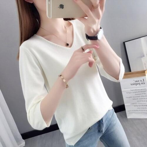 2021 Real Top Fashion In The 19868 Film V-neck Tablet Sleeve Head Pure Color Sweater 26