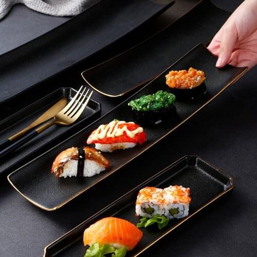 Japanese Style Sushi Plate Creative Black Ceramic Dinner Plates Tableware Long Dishes Hotel Home Kitchen Porcelain Food Plate