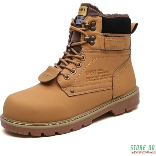 Warm Winter Ankle Boots Men Casual Shoes Lace-Up Autumn Leather Waterproof Work Tooling Mens Boots Military Army Botas