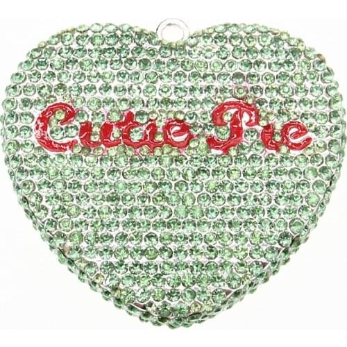 Green crystal heart shaped rhinestone pendant for valentines day