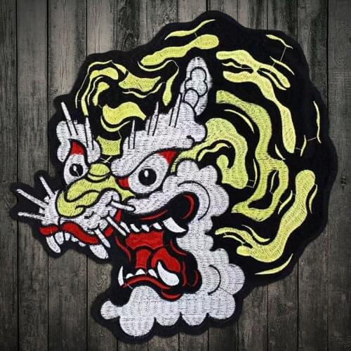 Embroidery yellow Dragon head Patch iron on patch pack for jackets patch wind clothing ironing cloth stickers accessories