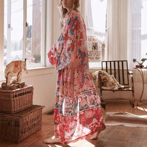 2021 Summer Casual Bohemian Beach dress Womens Chiffon Loose Sun Suit Beach Coat Cardigan Bikini Swimsuit Cover Up