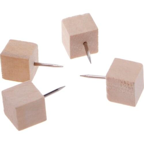 30 Pcs Wooden Thumbtack Quadrate Creative Decorative Drawing Push Pins Wood Head 32CB