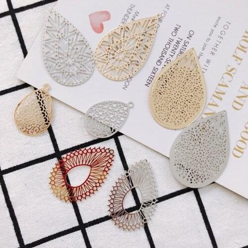 White K Gold Eardrop Accessories Metal Hollow Piece Pendant Earring Necklace Charms Diy Making Material Jewelry Finding 4pcs