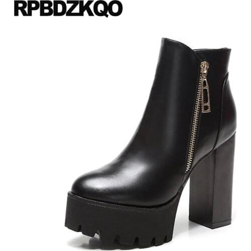 Block Shoes Fashion Size 34 Side Zip Boots Fur Booties Extreme Waterproof Winter Short Ankle Zipper Platform Chunky Ladies Sexy
