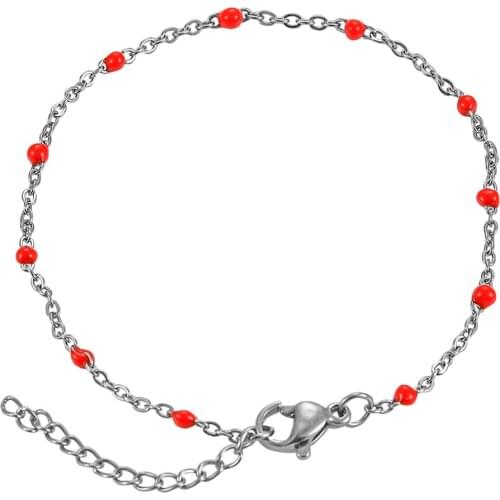 Stainless Steel Gold/Steel Tone Beaded Chain Bracelet Colorful Enamel Satellite Beads Bracelet Fashionable Ladies Jewelry