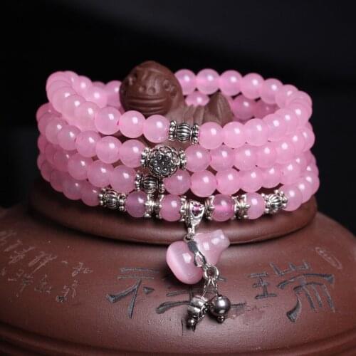 Natural Crystal Chalcedony 108 Bead Bracelet Women Multi-Circle Hand Chain Love Love Valentines Day Gift