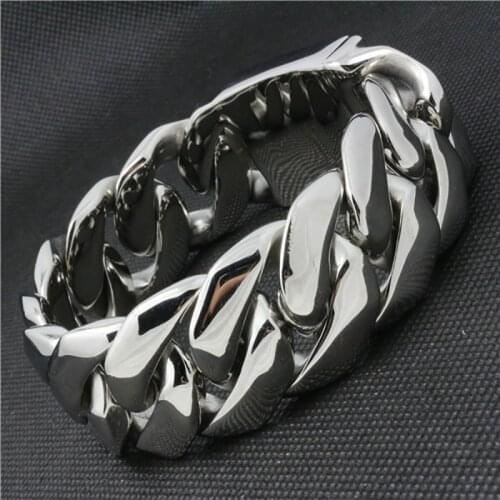 24MM 316L Stainless Steel Curb Cuban Bracelet Huge Heavy Silver Color Chain Wholesale Jewelry Mens Boys Bracelet Adjust Length