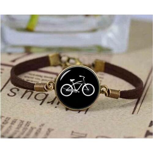 Retro black white bike bracelet personalized man accessories 2017 minimalist casual sport bicycle leather bracelet jewelry biker