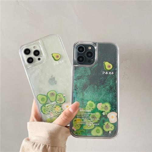 Quicksand Liquid 3D Air Cushion Avocado Phone Case for Iphone 11 Pro 12 Mini Max Xr Xs X 7 8 Plus TPU Soft Summer Cover