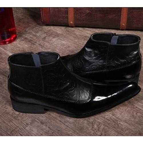 Black solid bota masculina army boots pointed toe zipper flats autumn winter work shoes male military dress chelsea punk shoe