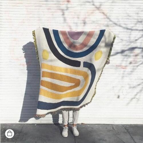 Decorative Blanket Tapestry Trend Retro Creative Carpet Blanket Nordic American Leisure Geometric Color Rainbow Sofa Cover Throw