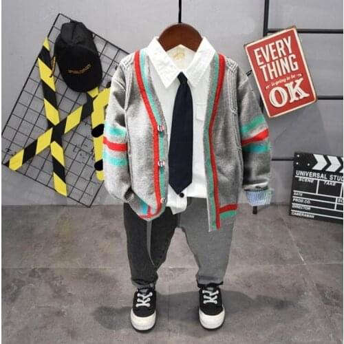 Children Clothing Boys Spring Boys kint Cardigan,shirt,jeans 3pcs Sport Suit Baby Kids Clothes Sets 2-7years boys clothing sets