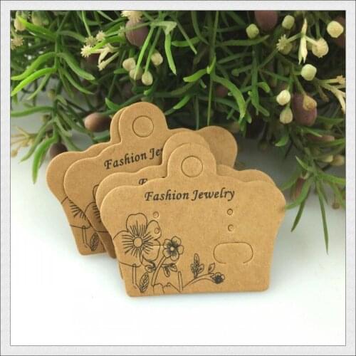 The Sole Custom Earrings Packaging Card !500pcs Brown Paper Flower Print Jewelry Earring Ear Studs Display Packaging Cards