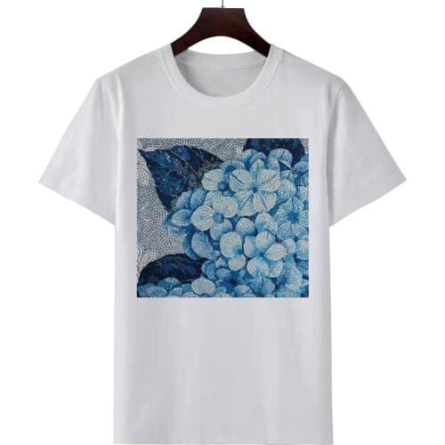 Womens summer new T-shirt Mosaic picture print T-shirt fashion casual top white short-sleeved round collar T-shirt top