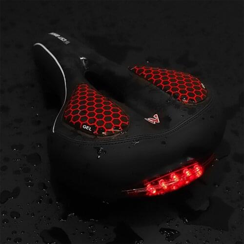 Bike Gel Seat Cushion with Tail Light Comfortable Mountain Bicycle Soft Seat with Dual Shock Absorbing Ball Road MTB Bike Saddle