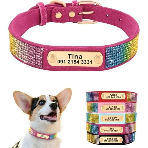 Custom Dog Collar Personalized Rhinestone Dog Collar Adjustable Leather Pet Collars For Small Medium Large Dogs Cats Chihuahua