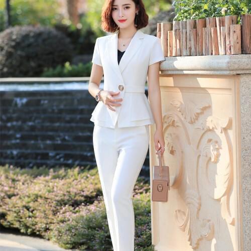 IZICFLY New Style Summer white women suits with Pants and Blazer Set Slim Business conbinaison femme Office Work Wear Big Size