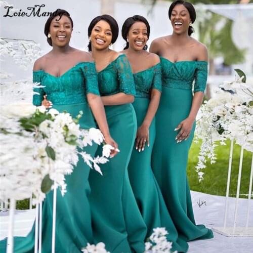 Graceful Mermaid Bridesmaid Dresses With Half Sleeves 2022 Lace Off Shoulder Wedding Guest Gown African Women Vestidos de fiesta