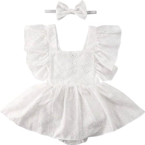 2PCS Newborn Kids Baby Girl Clothes Lace Romper Dress Floral Jumpsuit Outfits