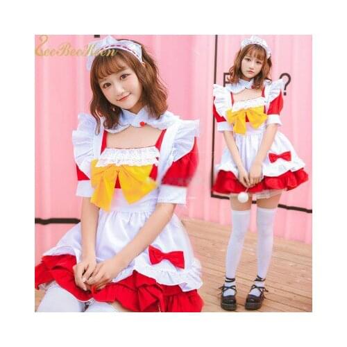 Lolita Anime Cosplay Costume Lolita Maid Dress Cute Bow Girls Halloween Costume Adult Japanese Sweet Lolita Princess Dress Girl