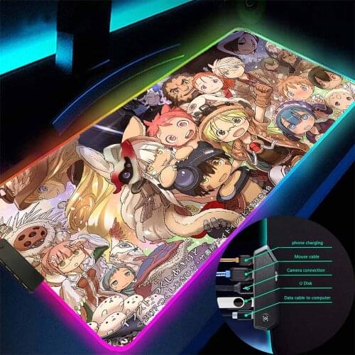 Japanese Anime Player Mouse Pad Game Table Mat LED Light Office Carpet Rubber Mat RGB USB Hub 4-port Non-slip Computer Mat 30X80
