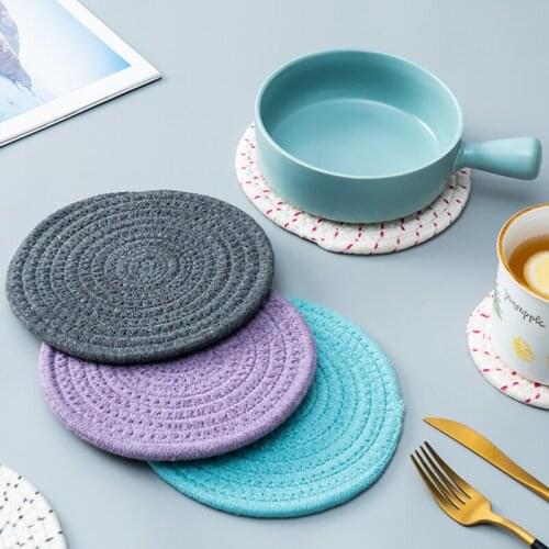 Placemat Pad Coasters Kitchen Table Mats Cotton Linen Knitting Bowl Mats Padding Mat Insulation Pad Round Placemats Hand-made