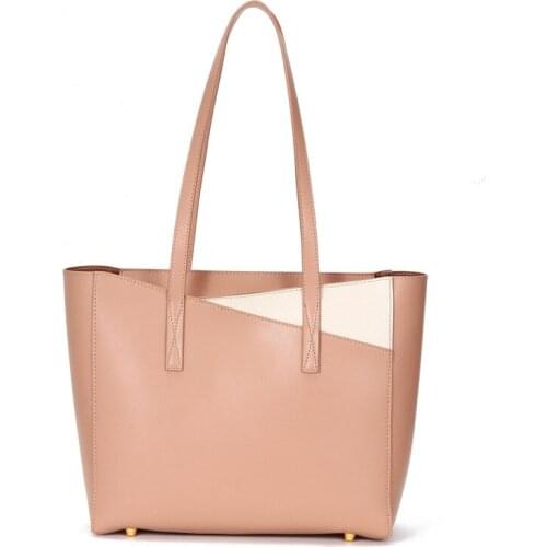 Summer Women Tote Bag High Capacity Color Constrast Crossbody Shoulder Bags New Fashion Zipper Design Genuine Leather Cowhide