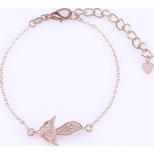 Hot Sale Micro Pave Inlay Zircon Fox Connector Animal Charm Chain Bracelet Fit Women Jewelry Making DIY Brass Metal Bijoux Craft