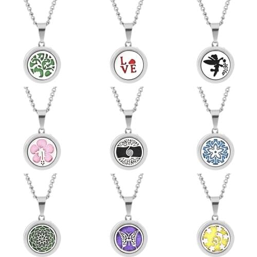 Aroma Locket Necklace Magnetic Kaleidoscope Fish Love Fairy Flower Aromatherapy Essential Oil Diffuser Perfume Pendant Jewelry