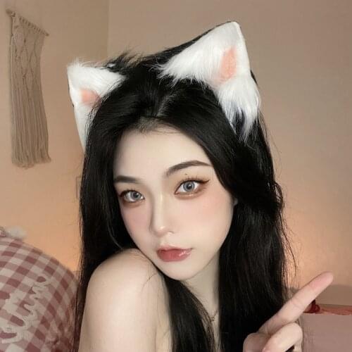 Cute white cat ears headdress female summer animal ears hair band fox hairpin cute little cat rabbit plush fun hairpin Neko ears