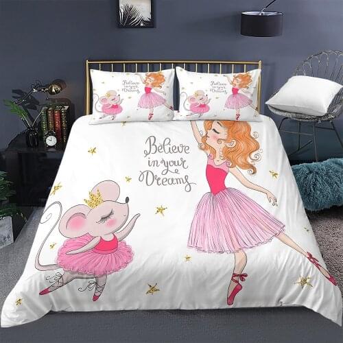 Cute Cartoon Dancing Girls Pattern Duvet Cover Bedding Set for Children Kids Comforter Quilt Cover Bed Decor 2/3pcs