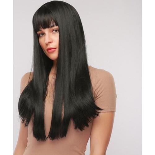 Women Fashion 28 Inch Black Long Straight Synthetic Hair Wigs Closure Wig Hair Extension Heat Resistant Hairpiece
