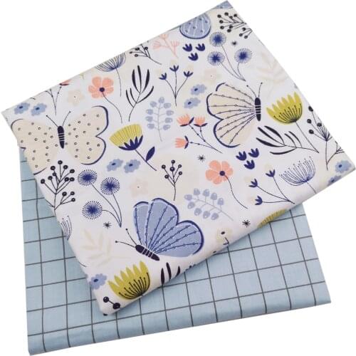 New Diy home bedding textile apparel sewing tissue tilda Blue Butterfly Grid cotton fabric craft material scrapbooking patchwork