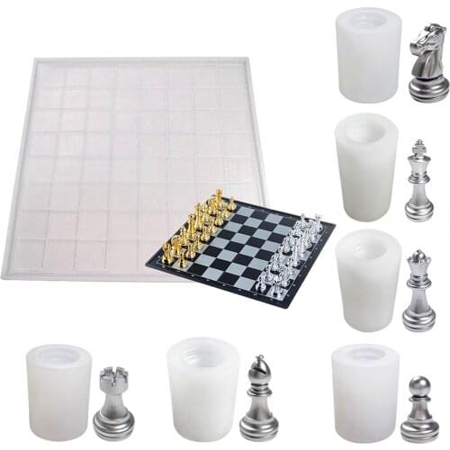 Newest Arrival Silicone Mold Set for DIY Craft 7 Pieces White Solid Color Chess Mold in Checkerboard and Pieces Shape