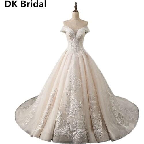 Honorable Lace Wedding Dresses 2019 Off the Shoulder Appliques Ball Gown Bride Dress Princess Wedding Gown Robe De Mariee